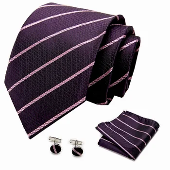

Mens 7.5cm Tie Skinny Purple Striped 100% Silk Classic Jacquard Woven Tie Hanky Cufflink Set For Men Formal Wedding Party
