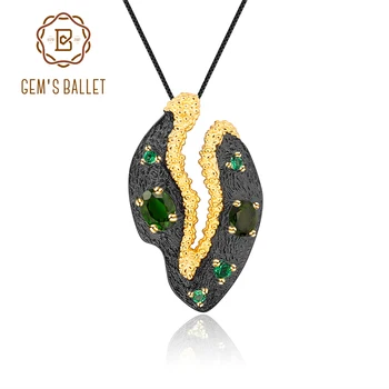 

GEM'S BALLET 925 Sterling Silver Handmade Petal Floral Pendant Necklace Natural Chrome Diopside Gemstones Jewelry for Women