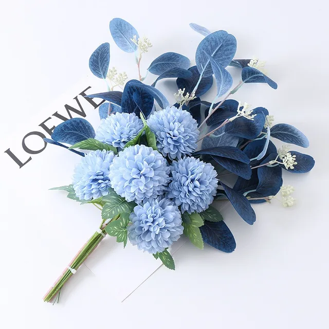 Nordic Flower Bouquet Anemone Wedding Bridal Bouquet Silk Artificial Flowers DIY Srapbook Home Party Decoration Fake Flower blue
