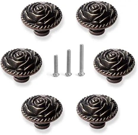 Description Picture 3 of itemVintage Rose Cabinet Knobs Antique Bronze Cupboard Dresser Door Pull Round Zinc Alloy Knob Drawer Handles with 3 Sized Screws
