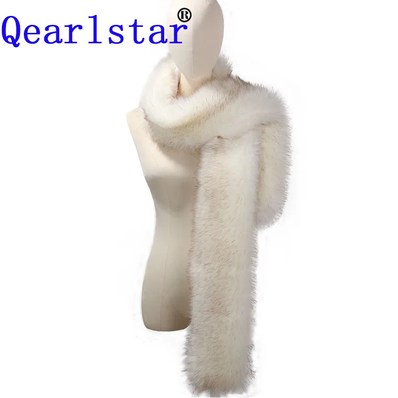 Qearlstar длинный воротник из искусственного меха шарф для женщин Зимний искусственный мех енота обертывания теплая зимняя плотная модная шаль разноцветная 180 см ZKG02 - Цвет: white with coffee