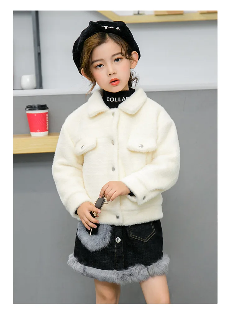 Girl'S Coat New Style Gold Mink Cashmere Thick Autumn And Winter Childrenswear Children plus Cotton Short plus Cotton Simpl