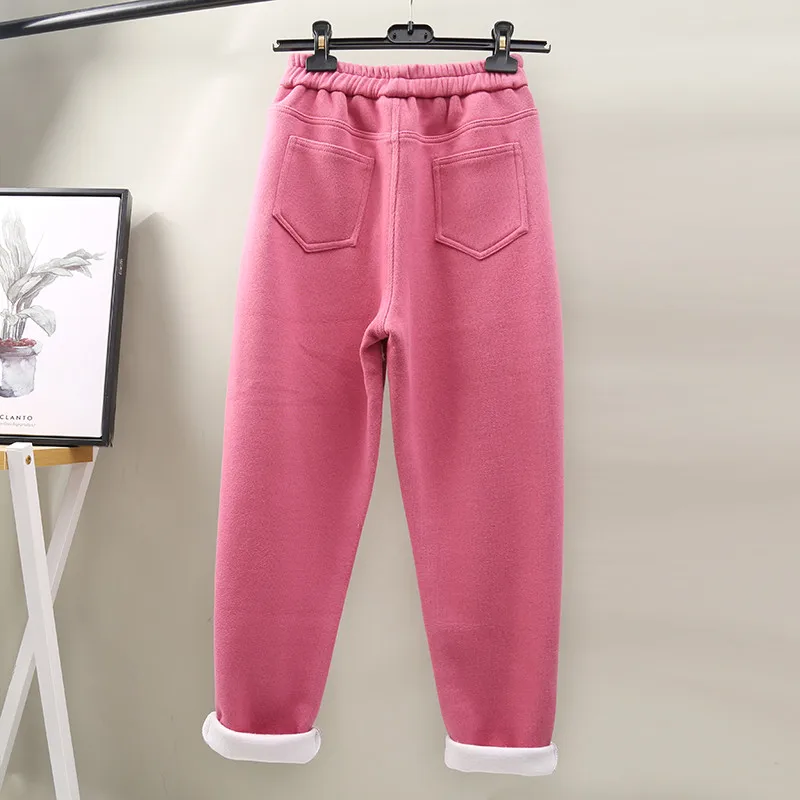 Бархатные утепленные прямые штаны-шаровары для женщин; Pantalon Femme; брюки с эластичной резинкой на талии; сезон осень-зима; повседневные спортивные брюки для женщин; C6033