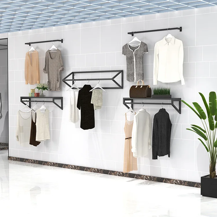 

New Style Simple Iron Art Cloth Rack Wall Combination Clothes Hanger Is Side-Men And Women Clothing Shop Clothes Display Shelf
