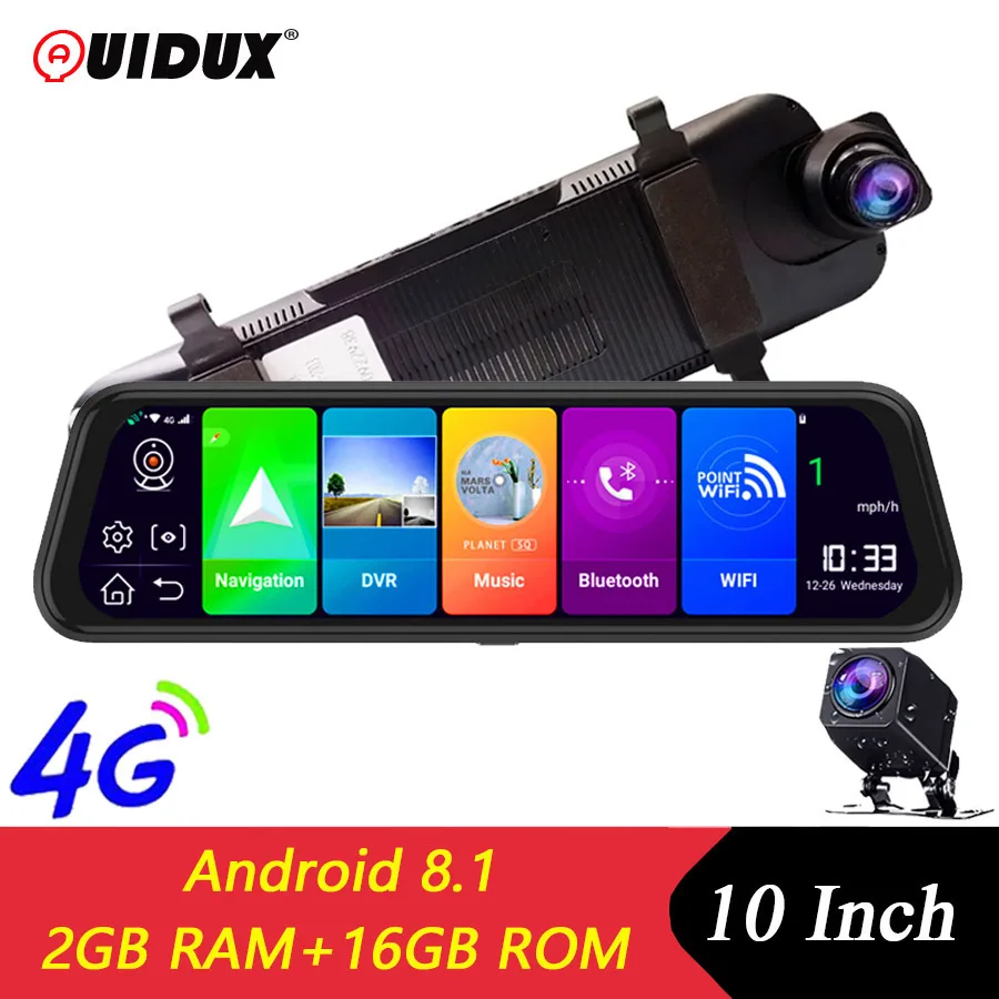 QUIDUX Видеорегистраторы для автомобилей GPS камера-навигатор 4G 10 &quotAndroid потоковый
