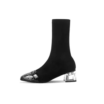 

2020 Autumn Winter Genuine Leatehr Shoes Woman Mixed Colors Thick high Heels Boots Boots Working Party Ankle Boots