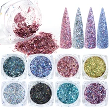 8 בקבוק נייל גליטר אבקת אבק עלה זהב רסיס לערבב Meramid סוכר Paillette פתיתי הולוגרפית מסמרי אמנות קישוט SA1506-11(China)