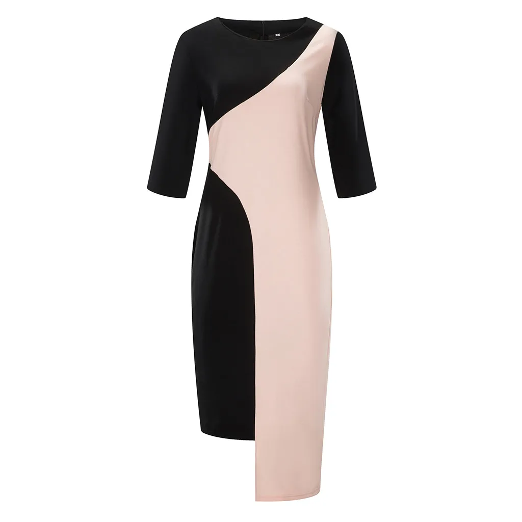 

Hxroolrp Women's Autumn Dress high waist slim sleeves Sexy Vintage Slim Solid Color Panel OL Work Sheath Office Dresses 6XL F1