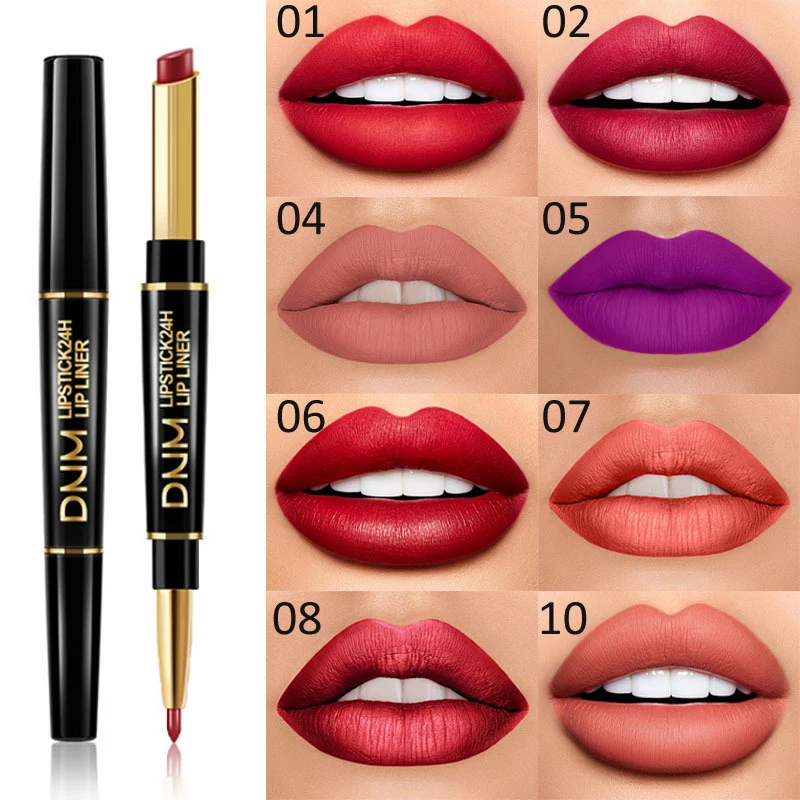 Lip Makeup Set 1PC Waterproof Matte Lipstick Pencil Lip Liner Makeup Contour Tint Sexy Red Lasting Moisturizing Makeup Contour Cosmetics TSLM2 for lip makeup set