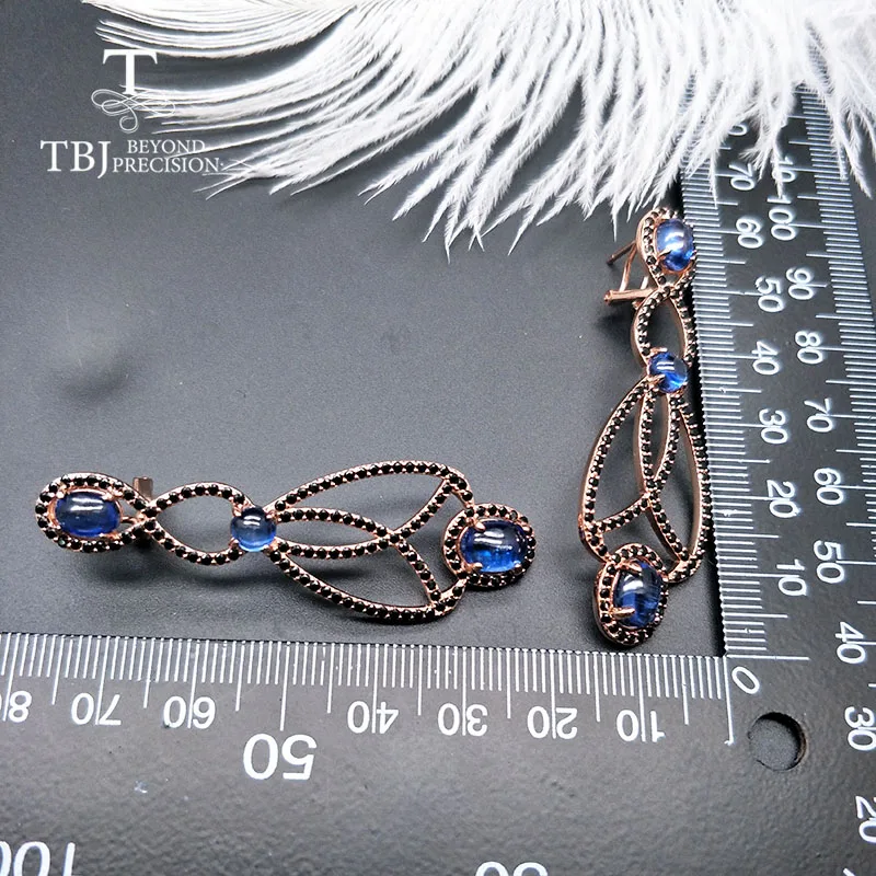 TBJ,Long party earring with natural blue kyanite 925 sterling silver rose gold fine jewelry for girls best gift