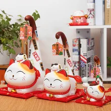 Японский стиль Maneki Neko керамический счастливый кот мультяшная кошка с длинным хвостом статуя фэн-шуй офисный Настольный орнамент украшение дома