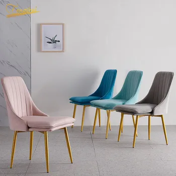 

Modern Minimalist Dining Metal Chairs Sponge Velvet Restaurant Chair Nordic Iron Pink Chair Wood Kitchen Rest Dining Chairs