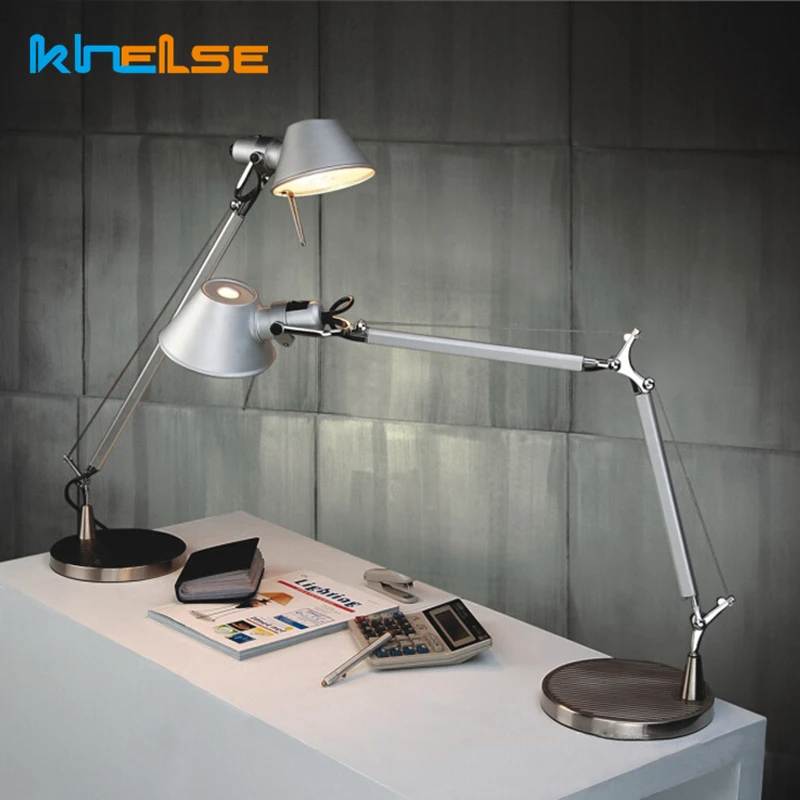 Adjustable Long Swing Arm Desk Lamp Modern Fashion Silver Aluminium Office Reading Study LED Clamp Desktop Table Light with Clip 3