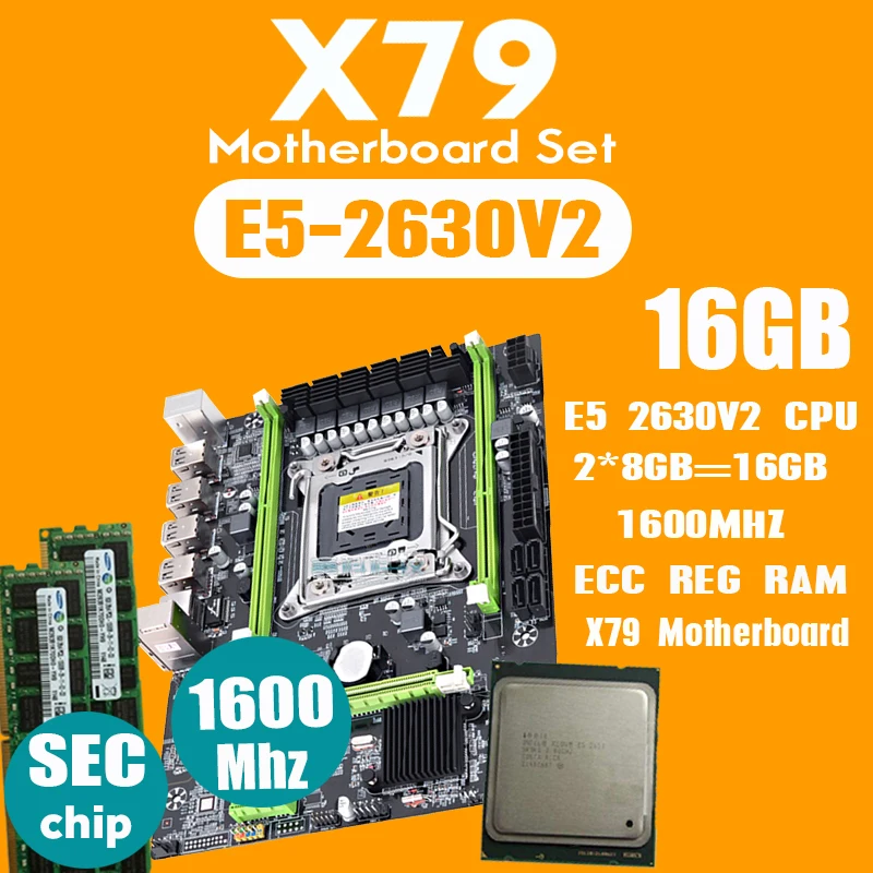 Atermiter X79 комплект материнской платы с LGA2011 комбо Xeon E5 2630V2 процессор 2 шт x 8 ГБ = 16 Гб памяти DDR3 ram 1600 МГц PC3 12800R PCI-E