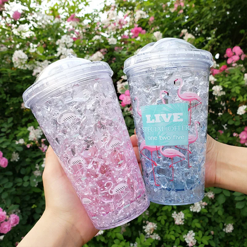 

Ice Cup Cup with Straw Adults Students Ice Crushing Cup Couples Double Layer Iced Fruit Juice INS Online Celebrity Plastic Porta