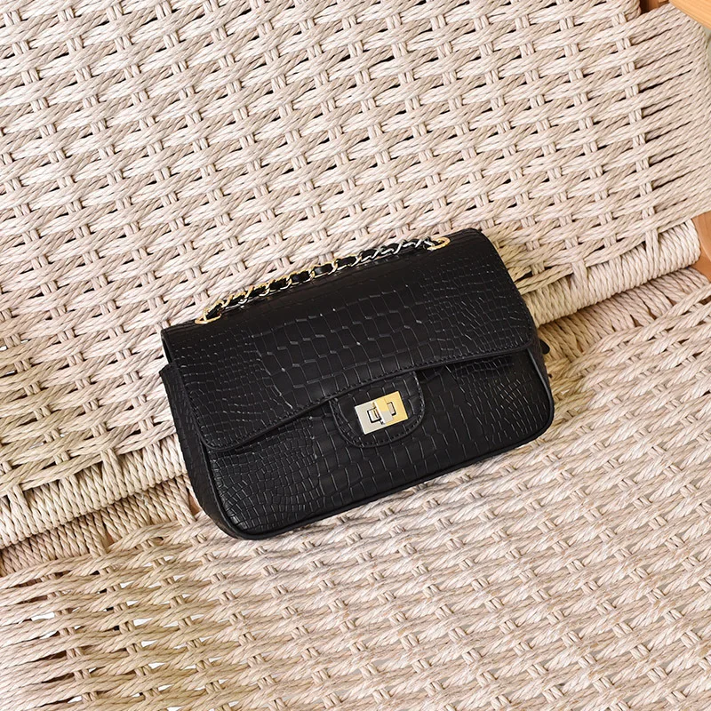 

Graceful Chain Bag Women's Crocodile Pattern Cowhide Square Sling Bag 2019 New Style Western Style Fashion Shoulder Oblique Bag
