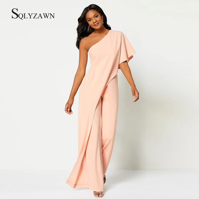 

Off Shoulder Rompers Womens Pink Jumpsuit Long Wide Leg Pants Slash Neck Solid Jumpsuit Elegant Party Bodycon Vrouwen Jumpsuit