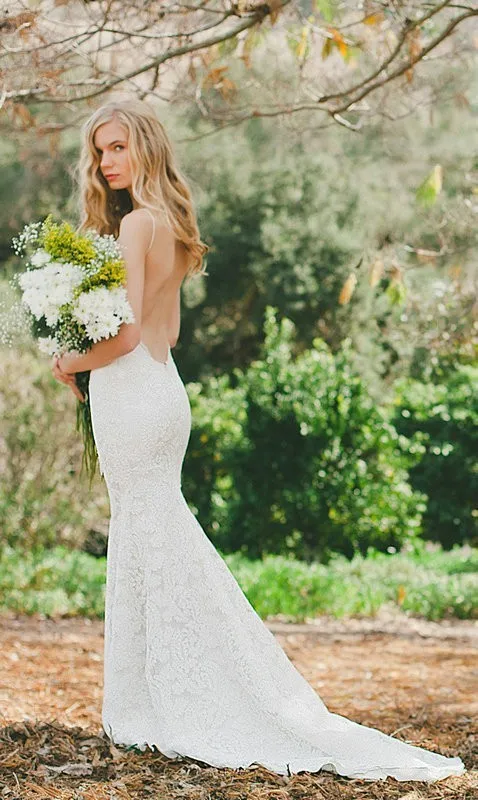 Vestido de noiva Великолепное Кружевное платье с бретельками-спагетти, без рукавов, Русалка, шлейф, открытая спина, свадебное платье, платья для подружек невесты