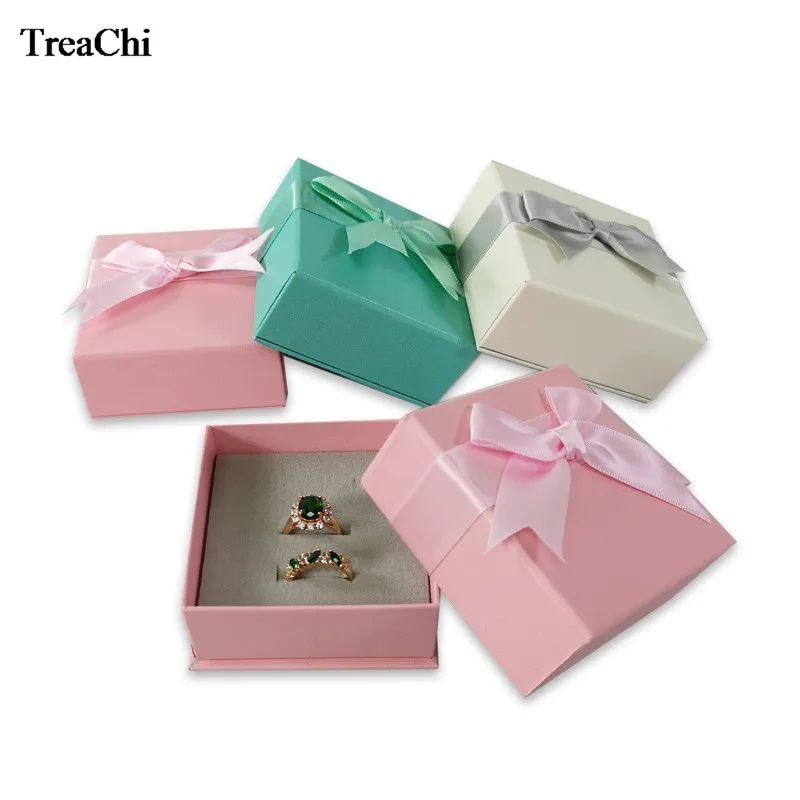 20Pcs/lot Korea Style Ribbon Lid Jewelry Box Charm Paper Ring Earring Necklace Storage Organizer Gift Box 7.8*7.8*3cm Wholesale portable pandora charm beads storage box troll beads metal rods display tray chamilia bracelet ring holder organizer with cover