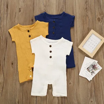 

Autumn Baby Girls Boys Bodysuit Clothes Newborn Infant Toddler Solid Linen flax Button Jumpsuit Casual Cute Suit Outfits