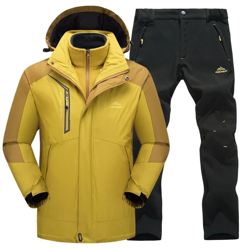 Men Women Winter Waterproof Outdoor Suit Softshell Jackets And Pants Hiking Fishing Climbing 3 In 1 Fleece Jackets Set Plus Size