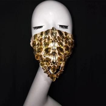 

Fashion Gold Silver Red Stones Masks Nightclub Performance Show Wear Singer Stage Costume Rhinestones Masks Accessories DT2219