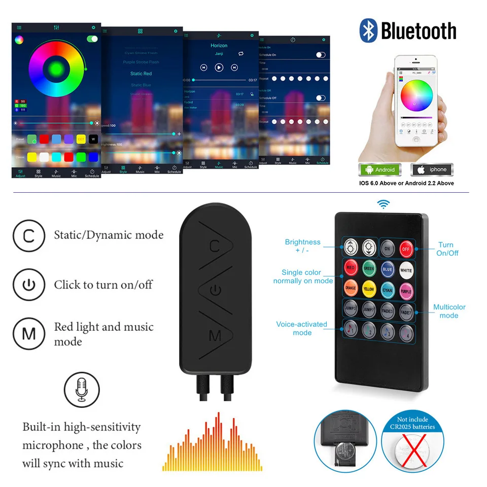US $10.89 LED Strip Bluetooth Music Sync RGB Lights For Room 12V SMD5050 2835 5M 10M 15M Smart PhoneRemote Control LED Light Strips