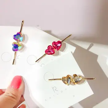 

Korea Fashion New Crystal Rhinestones Pink Heart-shaped Hair Clips Metal Imitiation Pearl Geometric Water drop Gold Hair Clips