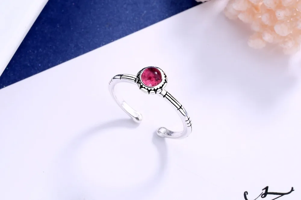 Bijoux, простой стиль, 925 пробы, серебро, красный кристалл, кольца для женщин, подарки, большие Регулируемые кольца на палец