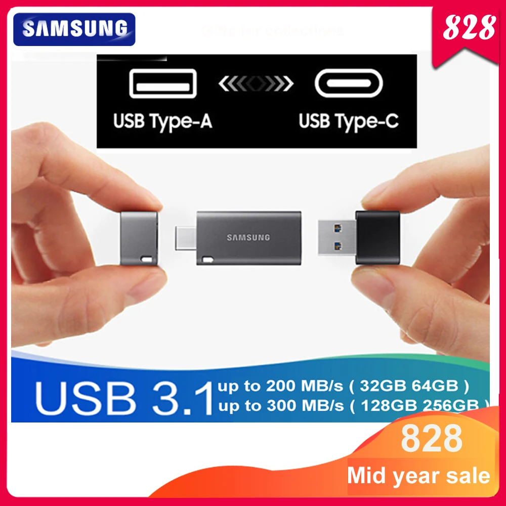 SAMSUNG Type-C USB3.1 32 Гб 64 до 200 МБ/с./с USB флэш-накопитель 128 ГБ 256 300 диск памяти для