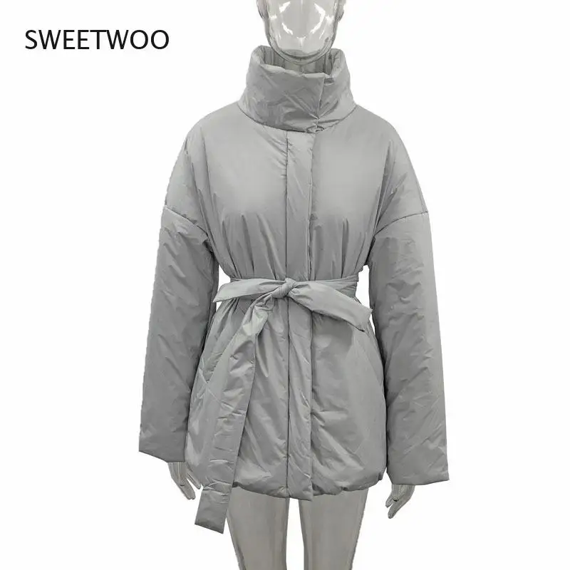 Casual Collected Waisted Parkas Women Fashion Simple Coats Women Elegant Spring Stand Collar Cotton Jackets Female Ladies