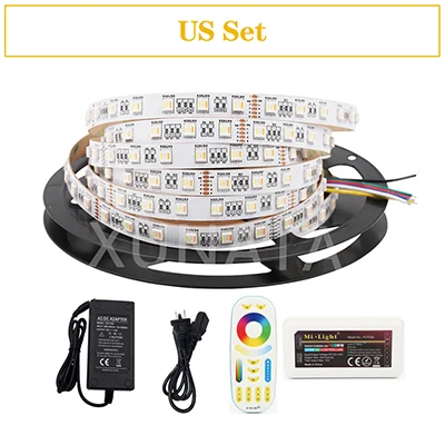 5 м 12 в 24 В 5 цветов в 1 Чип Светодиодная лента 5050 RGB+ CCT(RGBW RGBWW) 60 светодиодный s/m Водонепроницаемая гибкая лента+ Mi светильник RF пульт дистанционного управления - Испускаемый цвет: US Set