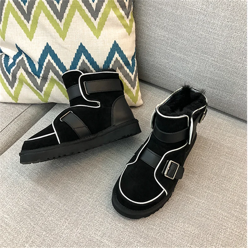 Scarpe donna/зимние ботинки; женская обувь; Botines Mujer; женская обувь из флока с круглым носком; chaussures femme; женские ботинки с пряжкой; обувь с мехом на среднем каблуке