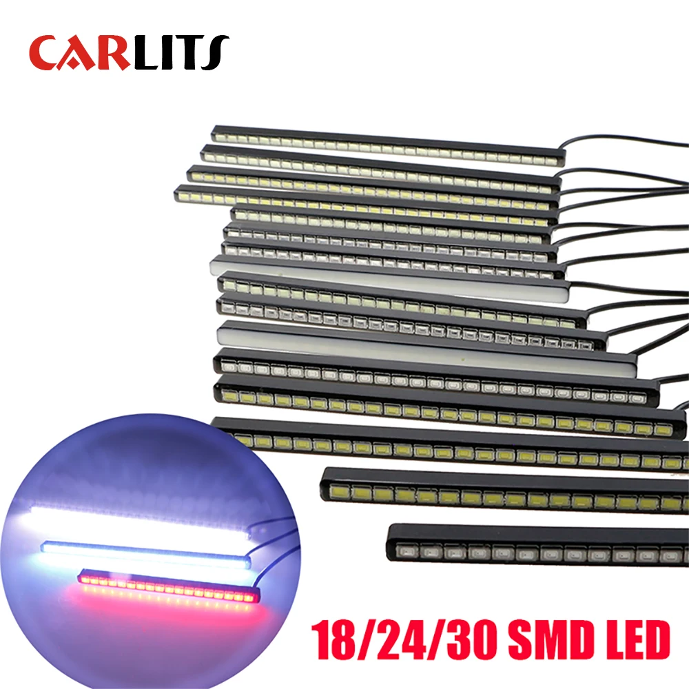 

CARLITS 2X 18/24/30 SMD 5630 Светодиодный фонарь для автомобиля DRL, противотуманный дневной ходовой светильник, ультра-тонкий Невидимый Водонепроницаемый светодиодный DRL полоска 12В CJ