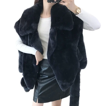 

Rex Rabbit Fur Vest Women Winter Thick Warm Soft Waistcoat with Belt Ladies Real Rex Rabbit Fur Gilet