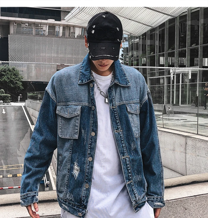 AELFRIC Кленовый лист с буквенным принтом Мужские джинсовые пальто осень Harajuku лоскутное хип хоп куртки модная повседневная верхняя одежда уличная