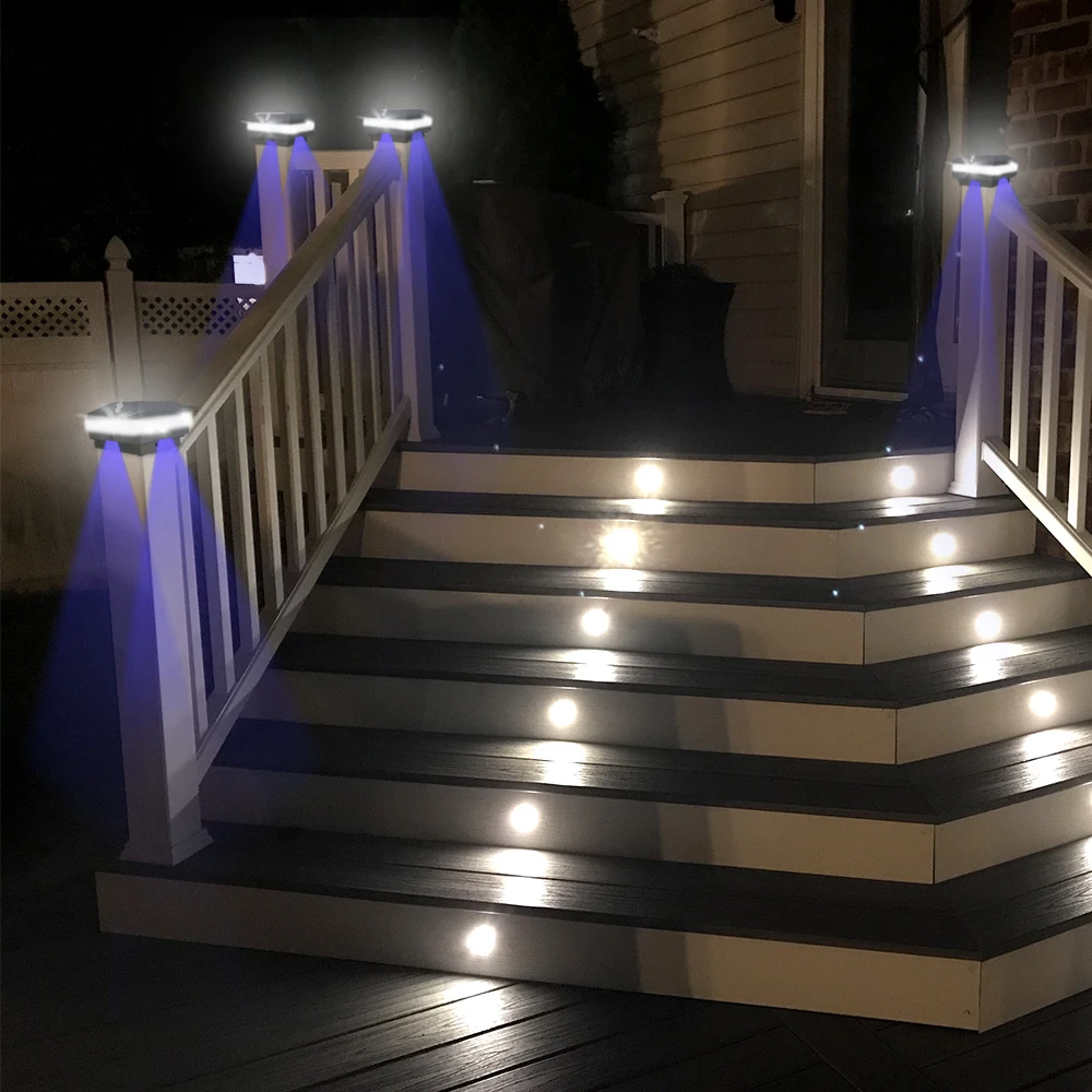 1/2/4 Pcs LED Solar Lamp Stair Step Outdoor Waterproof Cap Post Pillar landscape Deck Lighting Powerful Solar Powered Lights solar panel lights