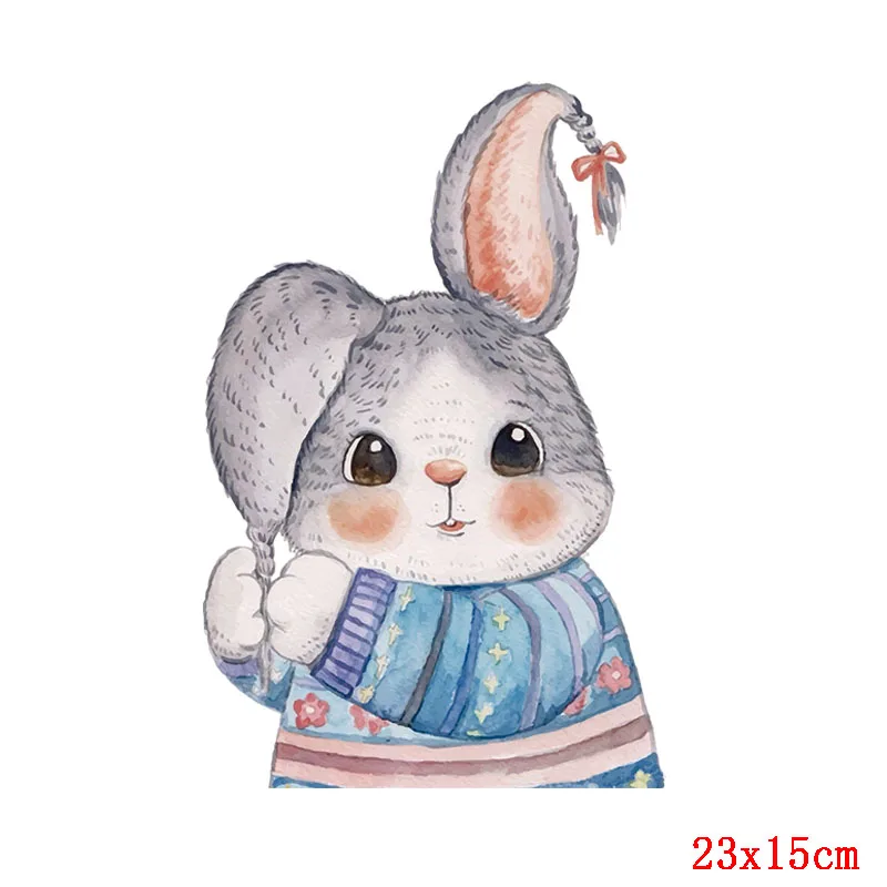 Prajna Cute Rabbit Series Patches Iron On Transfers Vynil Heat Transfer Cartoon Ironing Stickers On Kids T-shirt Cloth Applique 