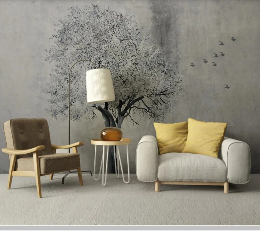 

Papel de parede a big tree with flying birds abstract retro wallpaper mural,living room tv wall bedroom wall papers home decor