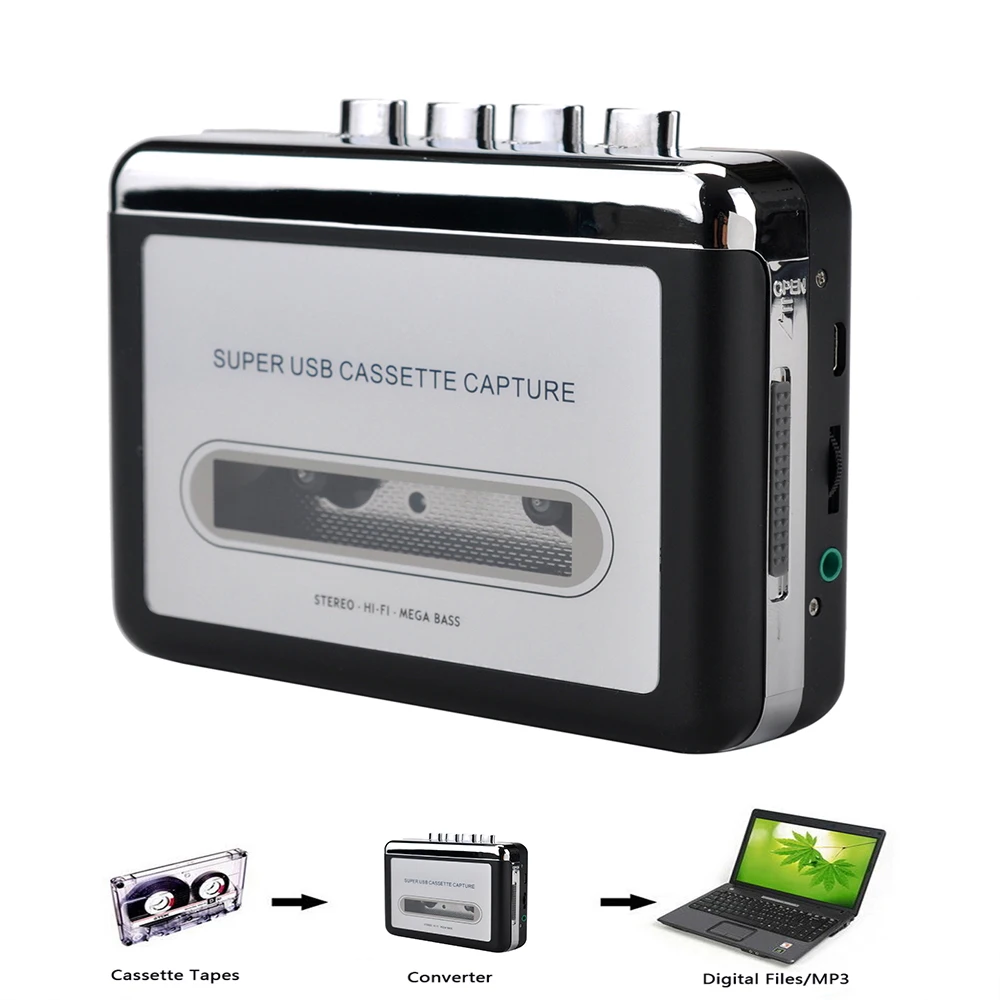 Cassette to MP3 Converter USB Cassette Player Audio Music Player Old Tapes Transfer to Digital Format via PC cassette player,music digitizer player