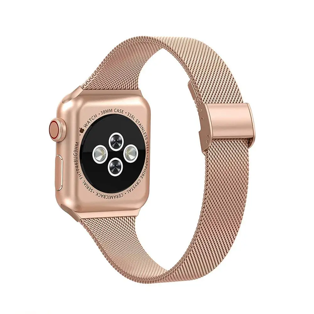 rose gold Mini Milanese strap For Apple Watch 5 band 44mm iWatch band 38mm Silm Stainless steel metal bracelet belt Apple watch 4 3 2 40mm - Цвет ремешка: rose gold