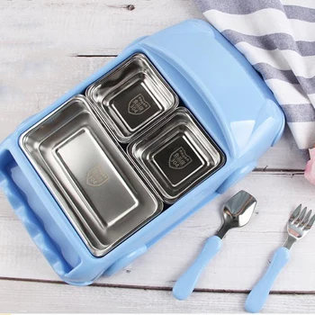 

Creative Cartoon Car Plate Baby Dishes Set Bamboo Fiber Plate+Cup Sub-grid Bowl Children's Gift Tableware Set Feeding Dishes