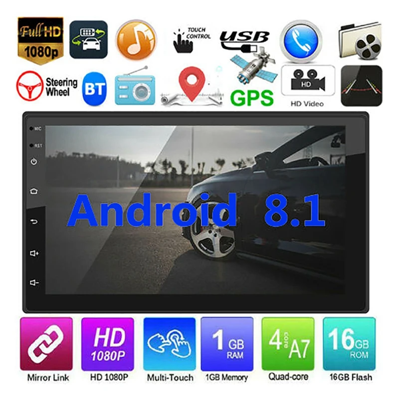  Android 8.1WiFi GPS Navigation 7 Zoll 2Din Quad Core Auto Stereo MP5 Player FM Radio