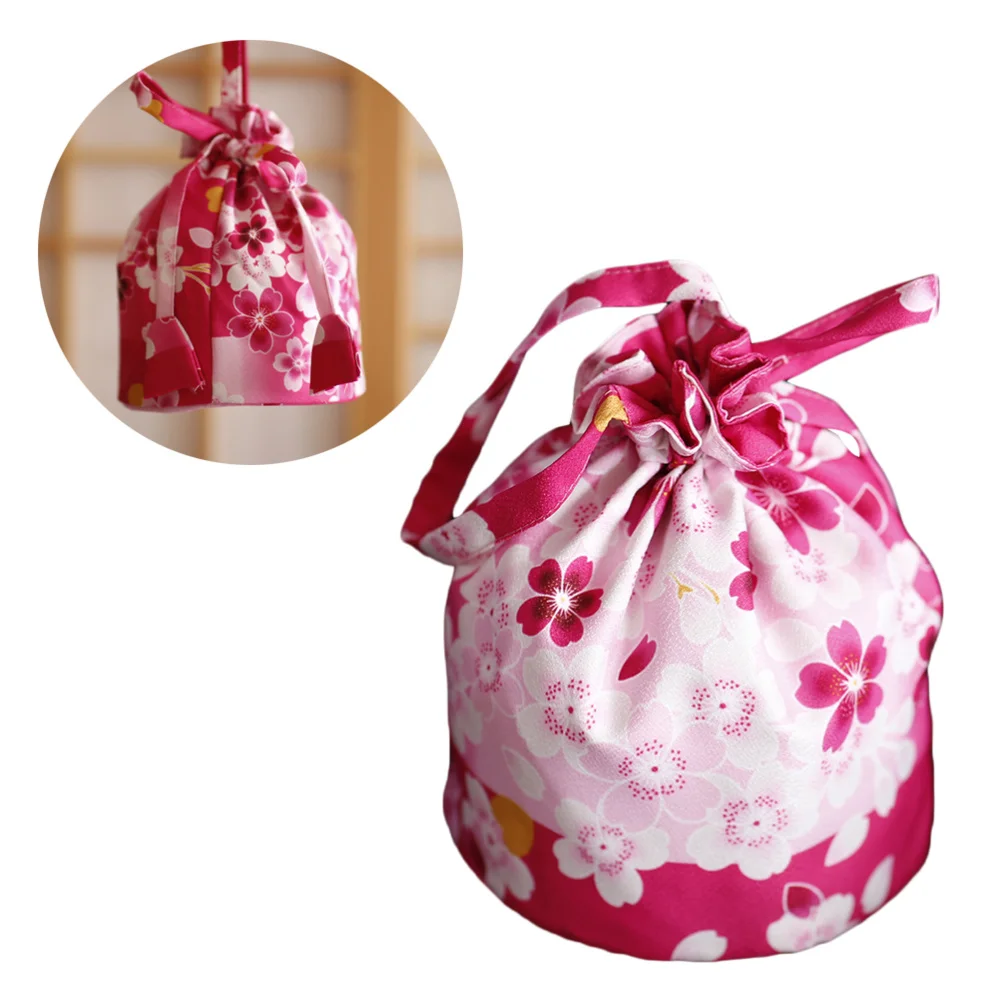 

1 Pc Rose Pink Cherry Pattern Japanese Style Drawstring Bag Portable Drawstring Pouch Coin Purse Cosmetic Bag for Women Lady