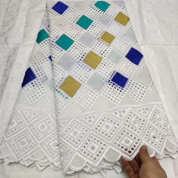 

100% Cotton African dry laces fabric 2019 high quality French polish embroidery stones Swiss voile lace in Switzerland 5 yards