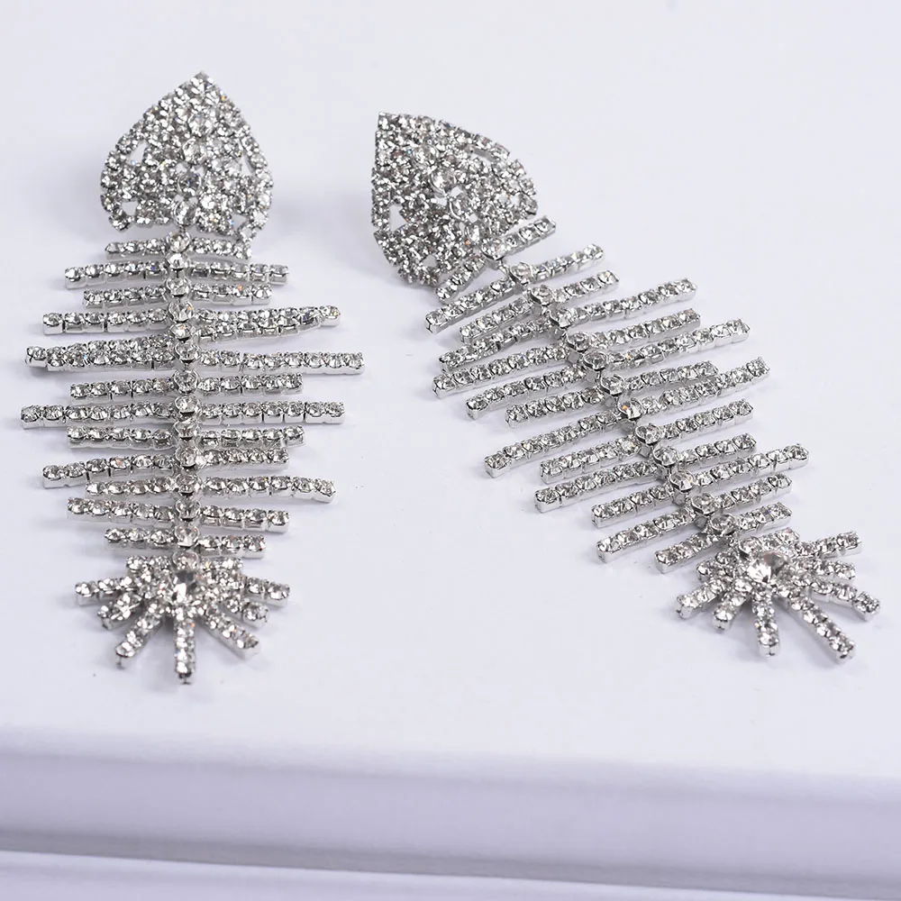 Роскошные свадебные серьги кристалл рыбья кость длинные висячие серьги для женщин Свадебные серьги-подвески массивные ювелирные изделия подарок