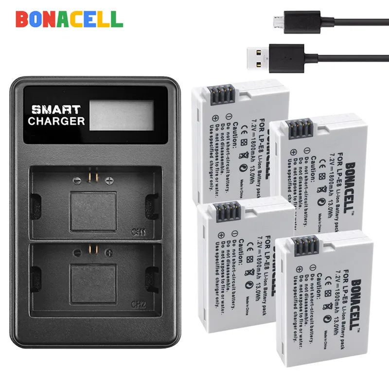 

Bonacell LP-E8 LP E8 LPE8 Camera Battery +Dual Charger For Canon EOS 550D 600D 650D 700D Kiss X4 X5 X6i X7i Rebel T2i T3i T4i