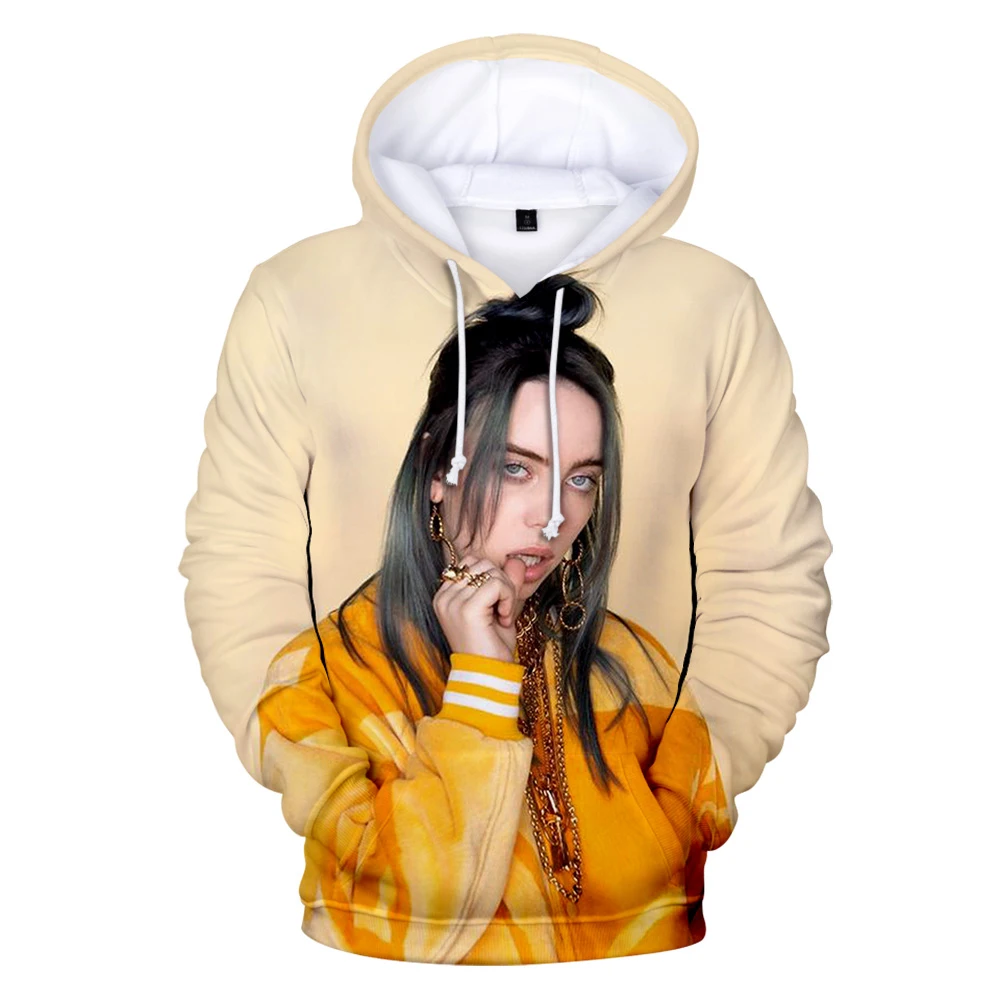 Billie Eilish, модная 3D популярная худи, женская и Мужская Новая толстовка, осенний и зимний пуловер, 3D золотая рубашка для мальчиков и девочек