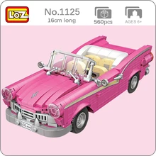 LOZ 1225 różowy kabriolet otwarty samochód Taxi autobus pojazd 3D Model 560 sztuk DIY Mini klocki klocki zabawki do budowania dla dzieci bez pudełka