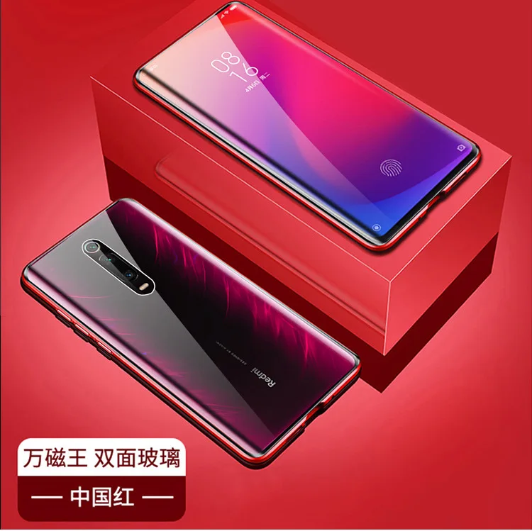 360 магнитный адсорбционный чехол для Redmi note 8 Pro закаленное стекло полное покрытие для Redmi Note 7 K20 Pro Mi9 SE Mi9T чехол противоударный - Цвет: Red
